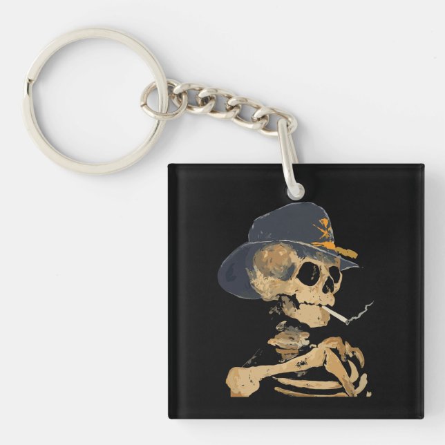 Rauchen Cowboy Skeleton Schlüsselanhänger (Vorderseite)