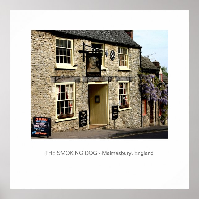 Rauchen Dog Pub Malmesbury, England Poster (Vorne)