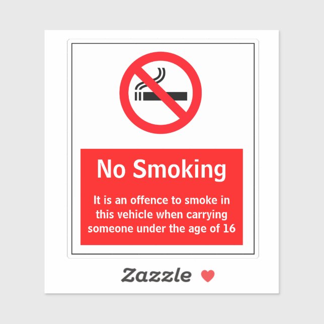 Rauchen in Fahrzeugen unter 16 Jahren verboten Aufkleber (Blatt)