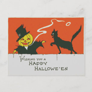 Rauchen Jack O' Lantern Black Cat Postkarte