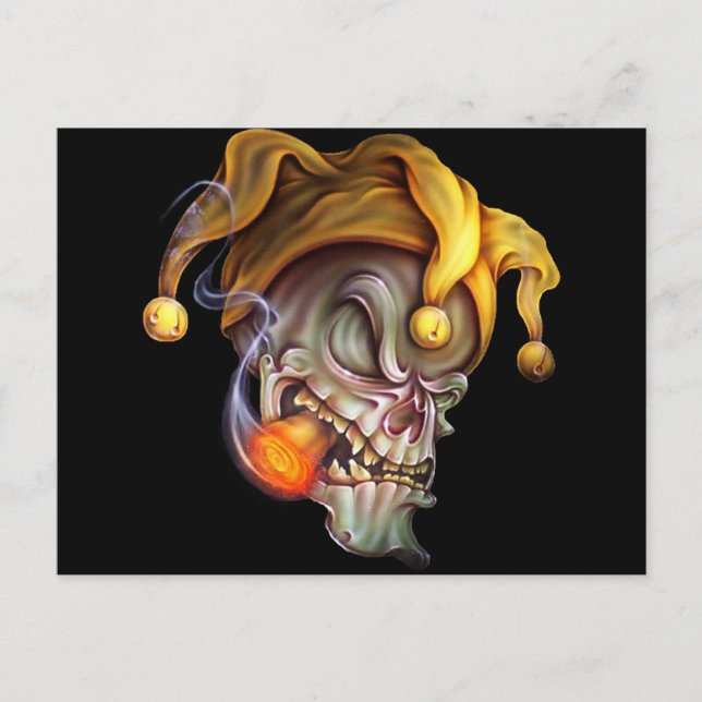 Rauchen Jester Skull Postkarte (Vorderseite)