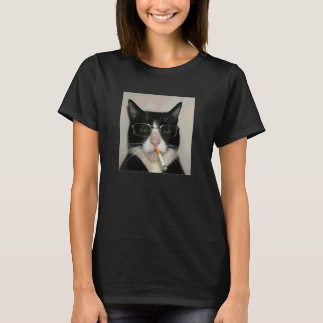 Rauchende Katze Meme T-Shirt (Vorderseite)