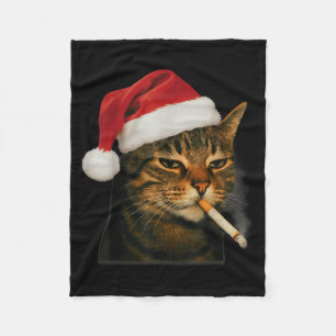 Rauchende Katze Zigarette Weihnachten Santa Hut Ka Fleecedecke