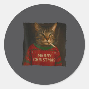 Rauchende Katze Zigarette Weihnachten Santa Hut Ka Runder Aufkleber