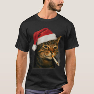 Rauchende Katze Zigarette Weihnachten Santa Hut Ka T-Shirt
