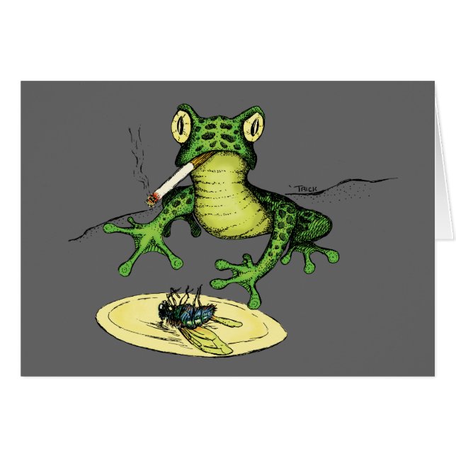 Rauchender Frosch mit einer Platte der Fliege (Vorderseite (Horizontal))