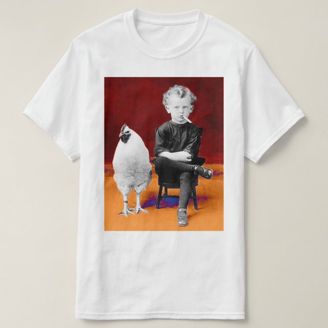 Rauchender Junge mit Huhn-T - Shirt (Design vorne)