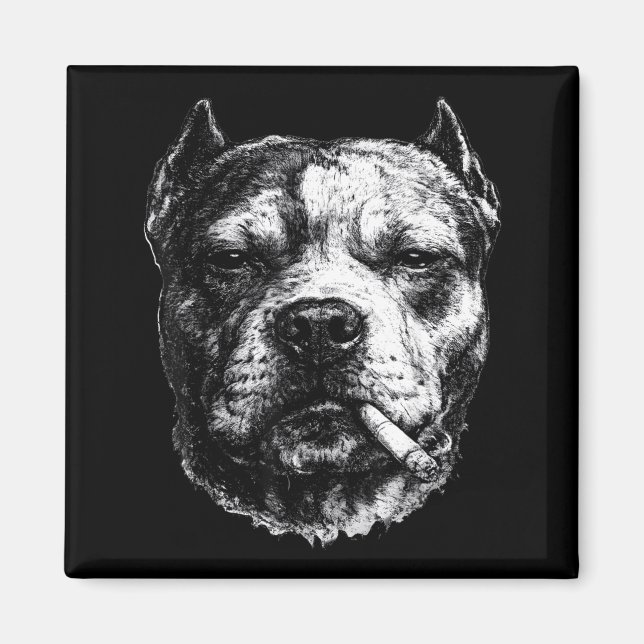 Rauchender Pitbull, Lustiges Zigaretten rauchender Magnet (Vorne)