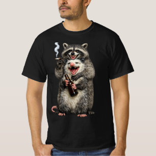 Rauchender Waschbär, Bier-Opossum beste Freunde T-Shirt