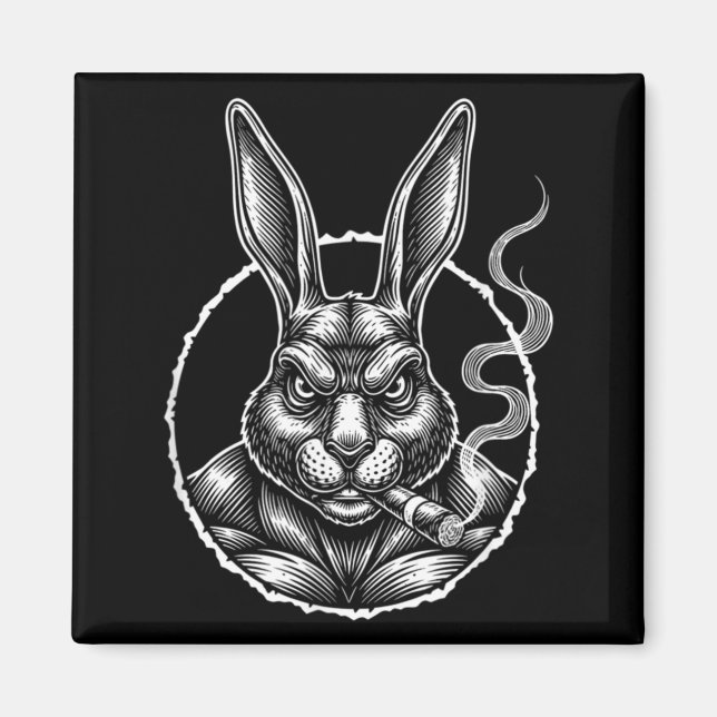 Raucher-Hasen-Meme Vintage-Zigarettendesign für Magnet (Vorne)