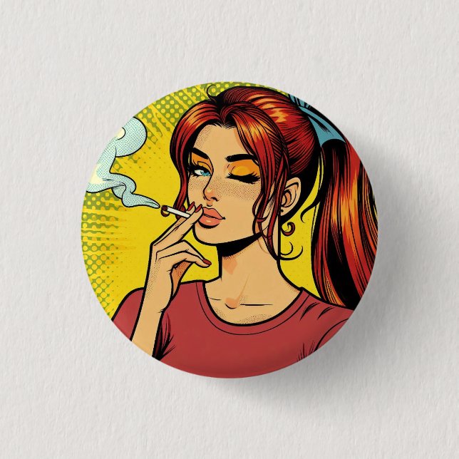 Raucherliebhaber | Pop-Art | Mädchen Stoner | Ziga Button (Vorderseite)