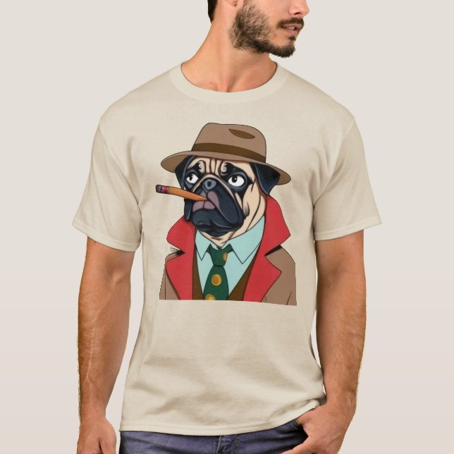 Rauchhund mit Fedora-Hut T-Shirt (Vorderseite)
