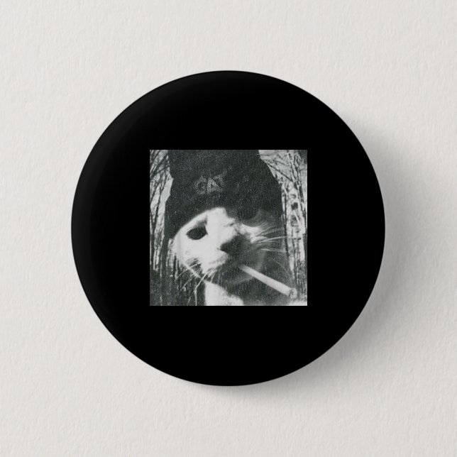 Rauchkatze Beanie Meme Grunge Ästhetische lustige  Button (Vorderseite)
