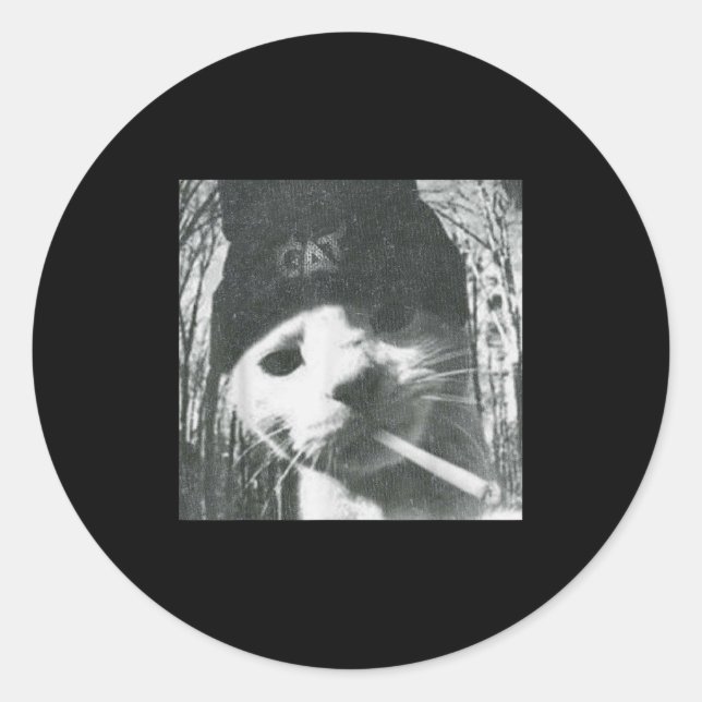 Rauchkatze Beanie Meme Grunge Ästhetische lustige  Runder Aufkleber (Vorderseite)