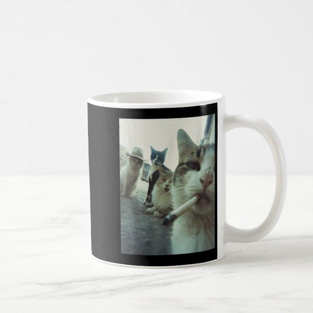 Rauchkatze Meme Funny Geschenke für Männer Frauen Kaffeetasse (Rechts)
