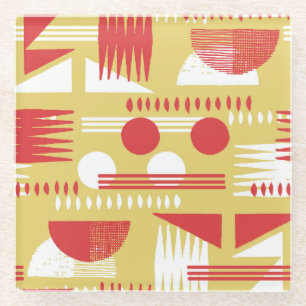 Rauchlose Geometrie: Gelb-Rot Vintage. Glasuntersetzer