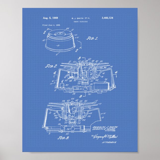 Rauchmelder 1969 Patentart - Blueprint Poster (Vorne)