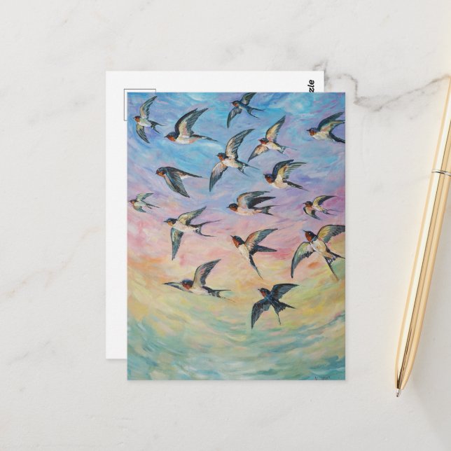 Rauchschwalben Kunst Postkarte (Vorderseite/Rückseite Beispiel)