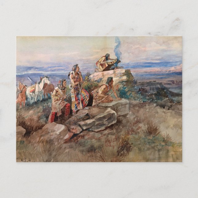 Rauchsignal, 1896 von Charles Marion Russell Postkarte (Vorderseite)