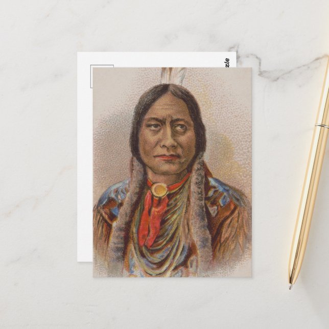 Rauchsignale: Lakota-Indianerschiff sitzt Bull Postkarte (Vorderseite/Rückseite Beispiel)