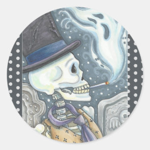RAUCHSKELETON, FRIEDHOF-STICKER RUNDER AUFKLEBER