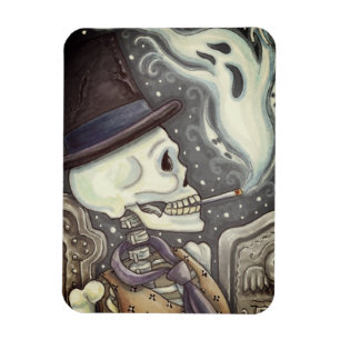 RAUCHSKELETON MIT GHOSTEN IM SPOOKY-FRIEDHOF MAGNET