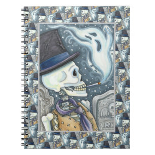 RAUCHSKELETON MIT GHOSTEN IM SPOOKY-FRIEDHOF NOTIZBLOCK
