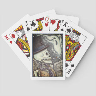 RAUCHSKELETON MIT GHOSTEN IM SPOOKY-FRIEDHOF SPIELKARTEN