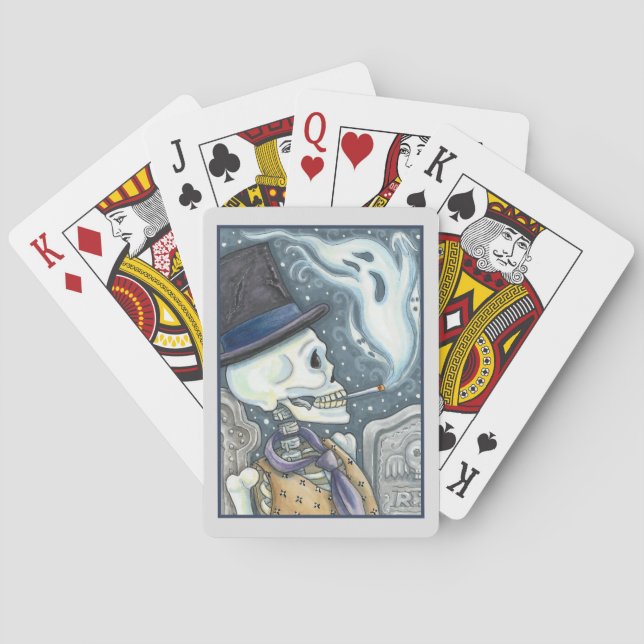 RAUCHSKELETON MIT GHOSTEN IM SPOOKY-FRIEDHOF SPIELKARTEN (Rückseite)