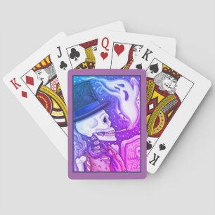 RAUCHSKELETON MIT GHOSTEN IM SPOOKY-FRIEDHOF SPIELKARTEN