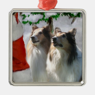 Raue Collie-Weihnachtsgeschenk-Verzierungen Silbernes Ornament