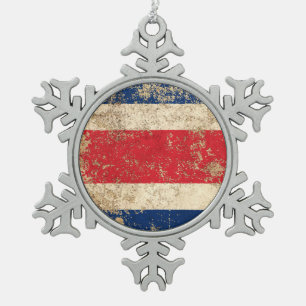 Raue gealterte Vintage Costa Rica Flagge Schneeflocken Zinn-Ornament