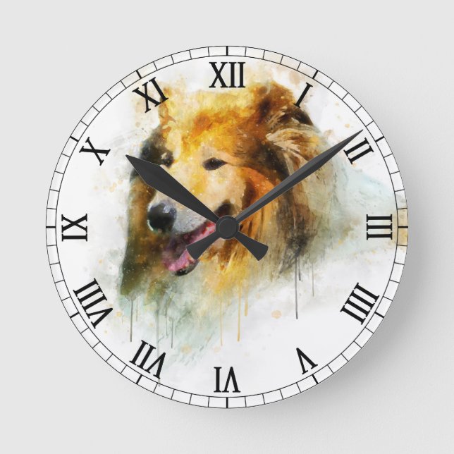 Rauer Collie/langhaariger Collie Runde Wanduhr (Vorderseite)