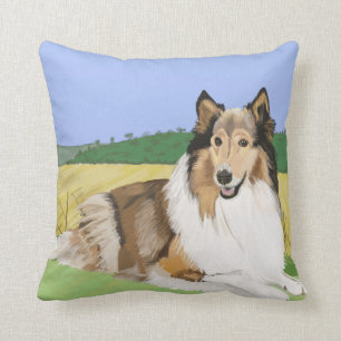Rauer Collie mit Feldern Kissen