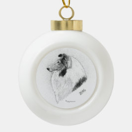 Rauer Mantel-Collie Feder durch Cindy Alvarado Keramik Kugel-Ornament