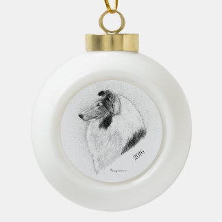 Rauer Mantel-Collie Feder durch Cindy Alvarado Keramik Kugel-Ornament