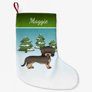 Rauhaariger Dachshund Hund Winterwald Wildschwein Kleiner Weihnachtsstrumpf