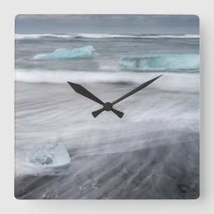 Rauhe Meereslandschaft mit Eis, Island Quadratische Wanduhr