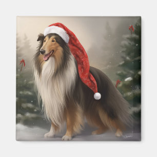 Rauher Collie-Hund im Schnee Weihnachten Magnet