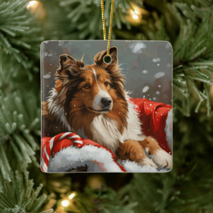 Rauher Collie-Hund Weihnachtsfestlich Keramikornament