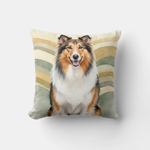 Rauhhaar Collie Aquarell-Band-Wellen-Kunst Kissen