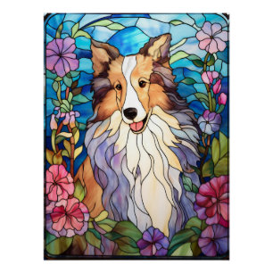 Rauhhaar Collie Buntglasfenster Poster
