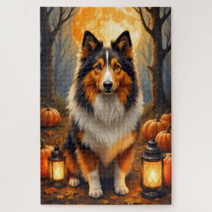 Rauhhaar Collie Ernte Mond Halloween Porträt Kunst Puzzle