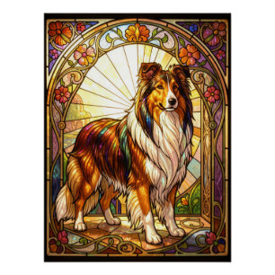 Rauhhaar Collie Hund Glasmalerei Art Nouveau Poster