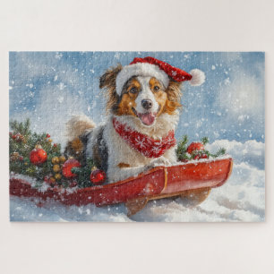 Rauhhaar Collie Hund im Schlitten Lass es schneien Puzzle