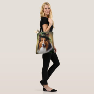 Rauhhaar Collie Hund im St. Patrick's Day Kleid