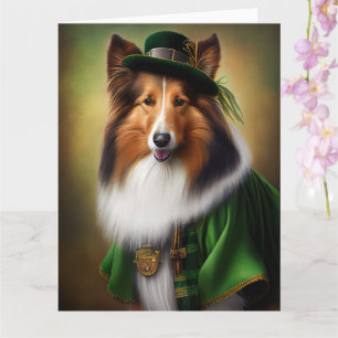 Rauhhaar-Collie-Hund im St. Patrick's Day-Kleid Karte