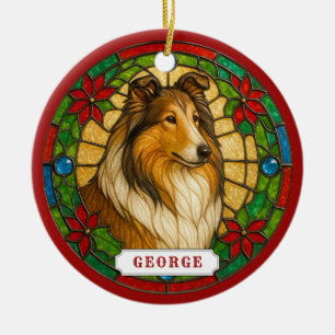 Rauhhaar Collie Hund Keramik Kreis Weihnachtsbauma Ornament
