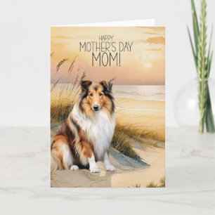 Rauhhaar Collie Hund Sonnenuntergang Strand Mutter Feiertagskarte