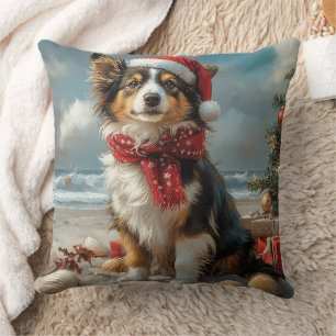 Rauhhaar Collie Hund Weihnachten Vintage Strand Kissen